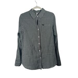 RVCA Black Plaid Long Sleeve Button Up Shirt Lightweight 100% Cotton Womens XL